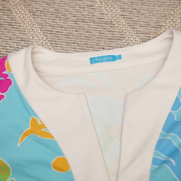 J. McLaughlin Colorful Aqua Floral Tunic Top Catalina Cloth Size Small - Picture 2 of 4